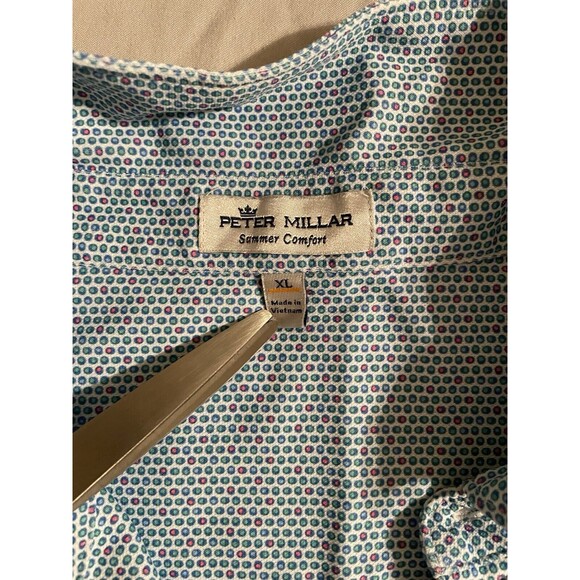 Peter Millar Polo Shirt Men Size XL Blue Dot Pattern Summer Comfort Short Sleeve - Picture 3 of 7